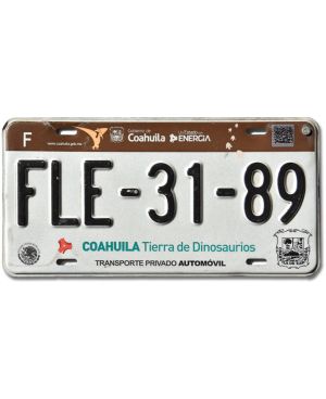 Meksykańska tablica rejestracyjna Coahuila Dinosaurios FLE-31-89