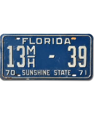 Tablica rejestracyjna USA Florida 1970 Sunshine State 13MH-39