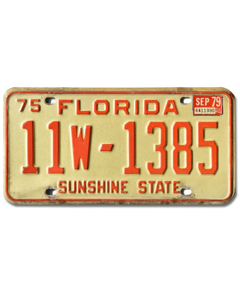 Tablica rejestracyjna USA Florida 1975 Sunshine State 11W-1385 Tablica rejestracyjna USA Florida 1975 Sunshine State 11W-1385