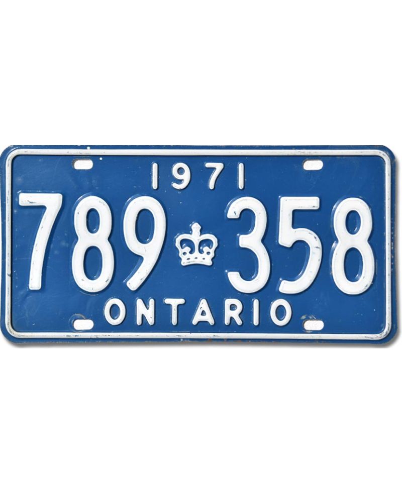 Kanadyjska tablica rejestracyjna Ontario 1971 Blue 789 358