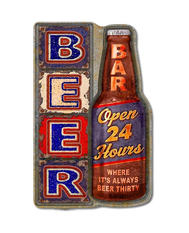 Plechová cedule Beer Open 24 Hours 29 cm x 19 cm