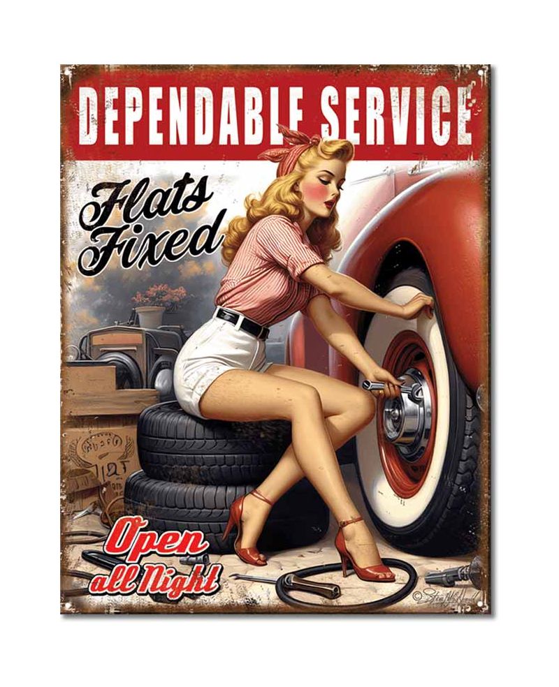 Plechová cedule Dependable Service All Night 40 cm x 32 cm