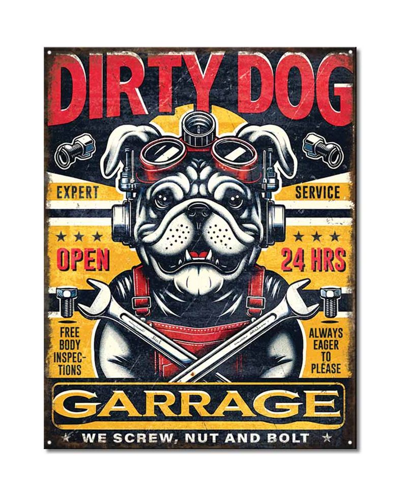 Plechová cedule Dirty Dog Garage 40 cm x 32 cm