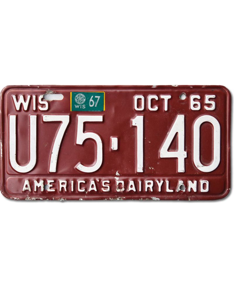 Tablica rejestracyjna USA Wisconsin 1965 Dairyland Red U75-140