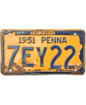 Tablica rejestracyjna USA Pennsylvania 1951 Yellow Penna 7EY22