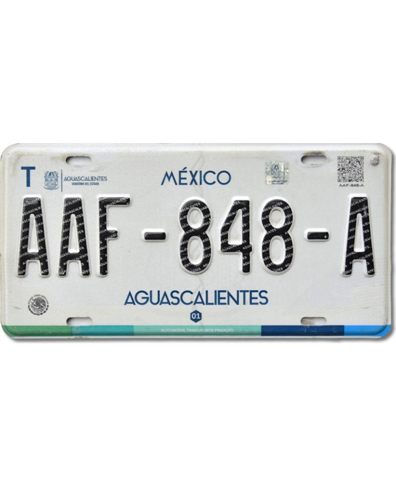 Mexická SPZ Aguascaliantes AAF-848-A