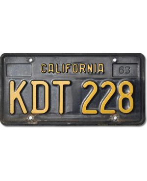 Tablica rejestracyjna USA California 1963 Black KDT 228