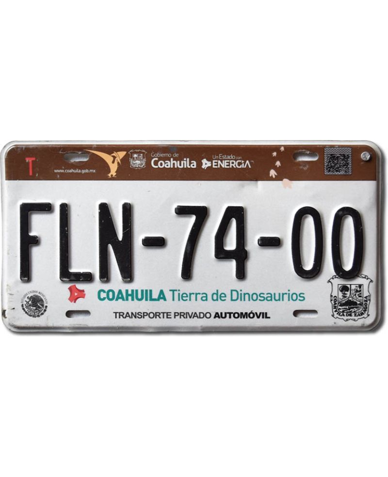 Meksykańska tablica rejestracyjna Coahuila Dinosaurios FLN-74-00