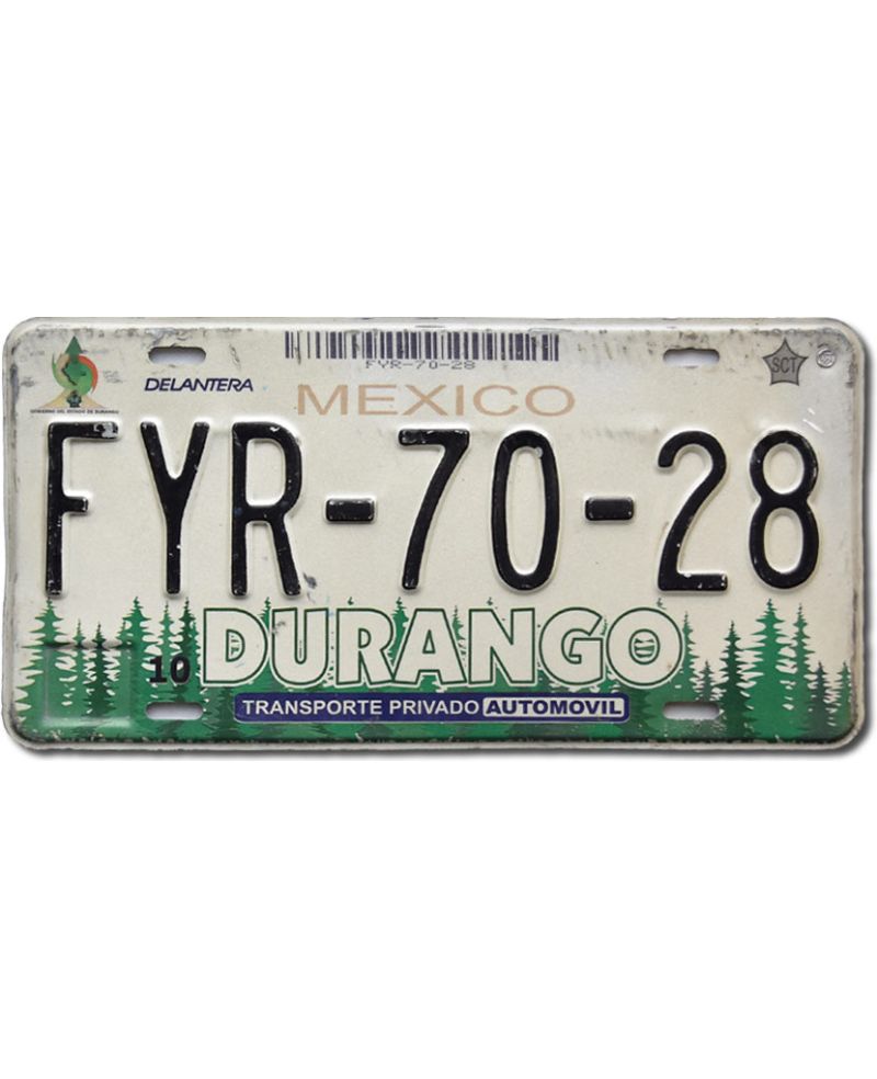 Meksykańska tablica rejestracyjna Durango FYR-70-28