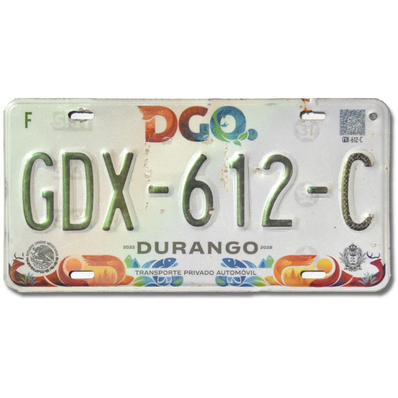 Meksykańska tablica rejestracyjna Durango GDX-612-C