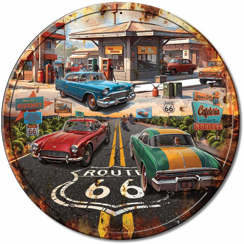 Tablica metalowa Route 66 Gas round 30 cm