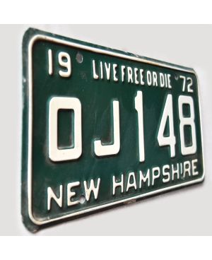 Tablica rejestracyjna USA New Hampshire Live Free 1972 Green OJ 148