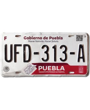 Meksykańska tablica rejestracyjna Puebla 2020 UFD-313-A