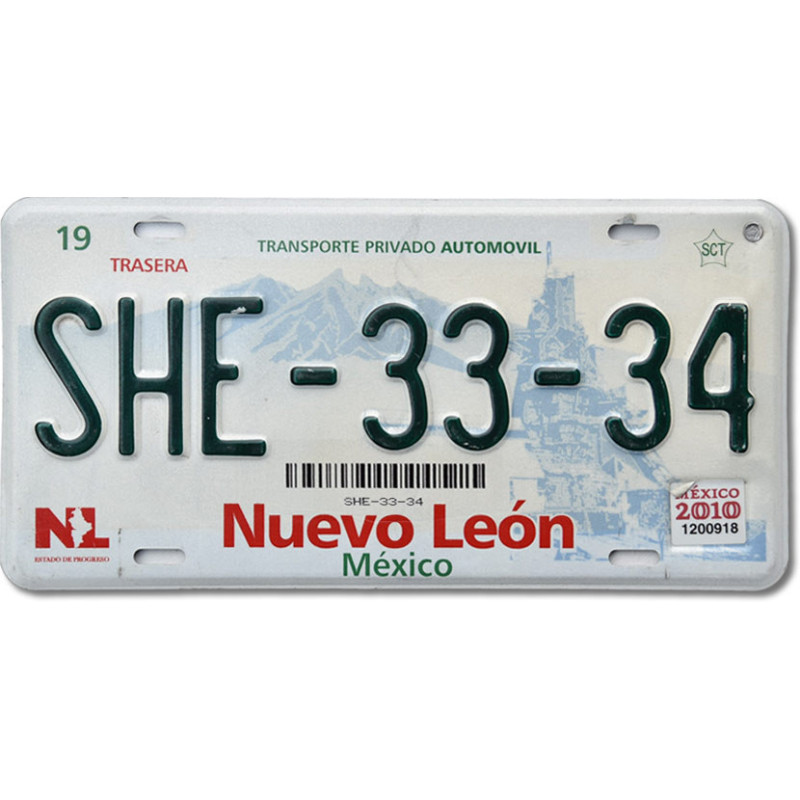 Meksykańska tablica rejestracyjna Nuevo León SHE-33-34