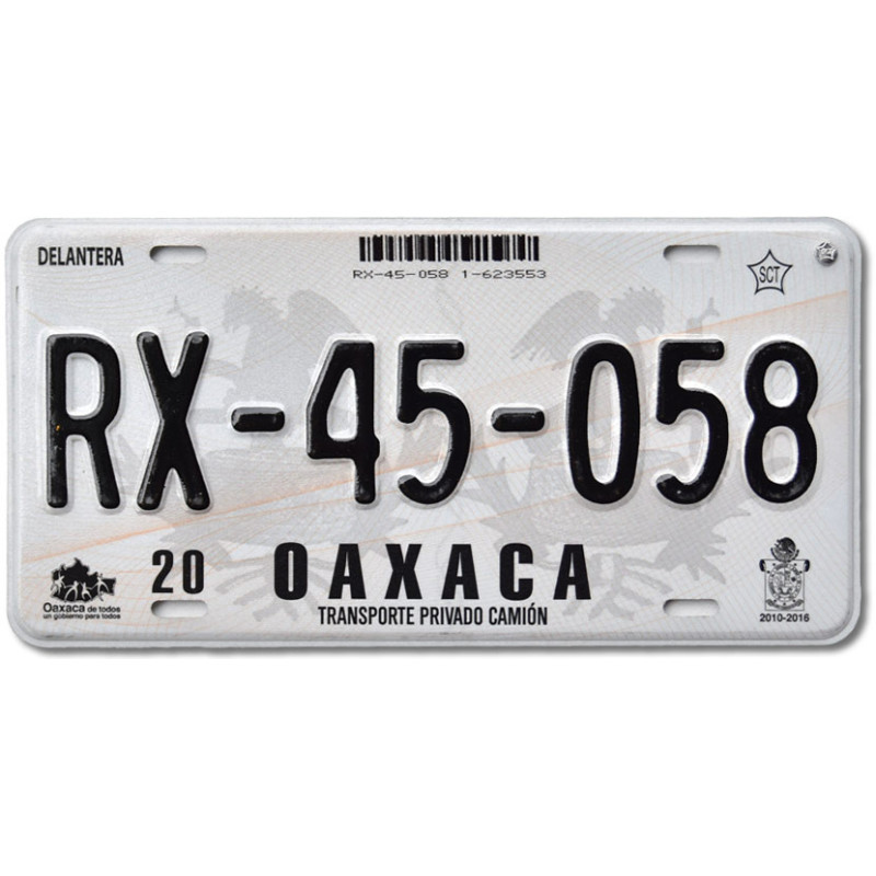 Meksykańska tablica rejestracyjna Oaxaca RX-45-058