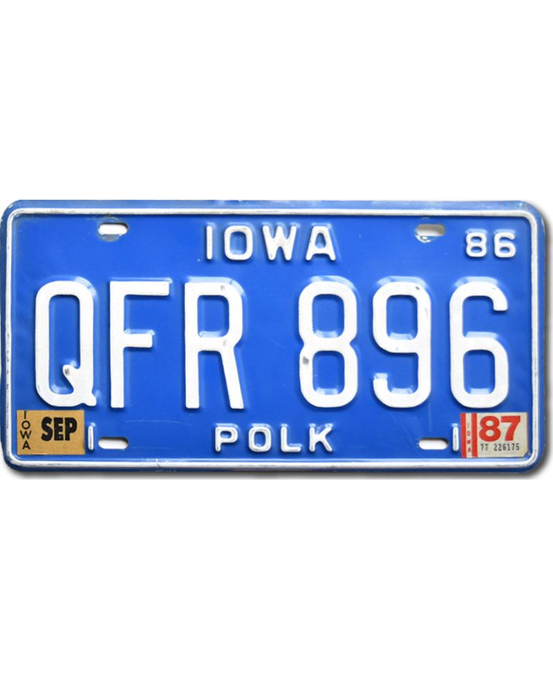 Tablica rejestracyjna USA Iowa 1986 Blue QFR 896