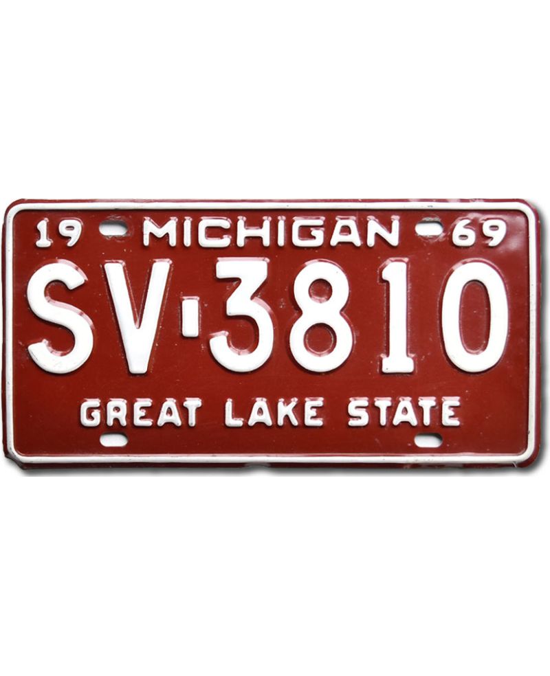 Tablica rejestracyjna USA Michigan 1969 Great Lake Red SV-3810