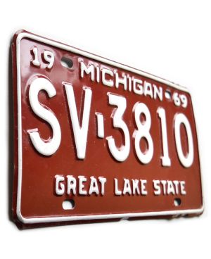 Tablica rejestracyjna USA Michigan 1969 Great Lake Red SV-3810