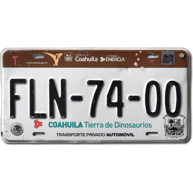 Meksykańska tablica rejestracyjna Coahuila Dinosaurios FLN-74-00