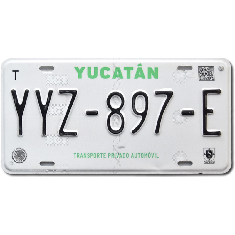 Meksykańska tablica rejestracyjna Yucatán YYZ-897-E
