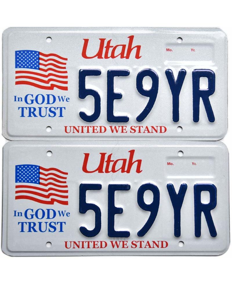 Tablica rejestracyjna USA Utah In God We Trust 5E9YR para