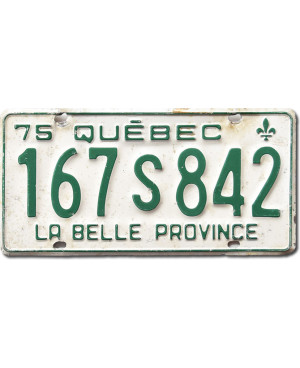 Kanadyjska tablica rejestracyjna Quebec 1975 White 167 S 842