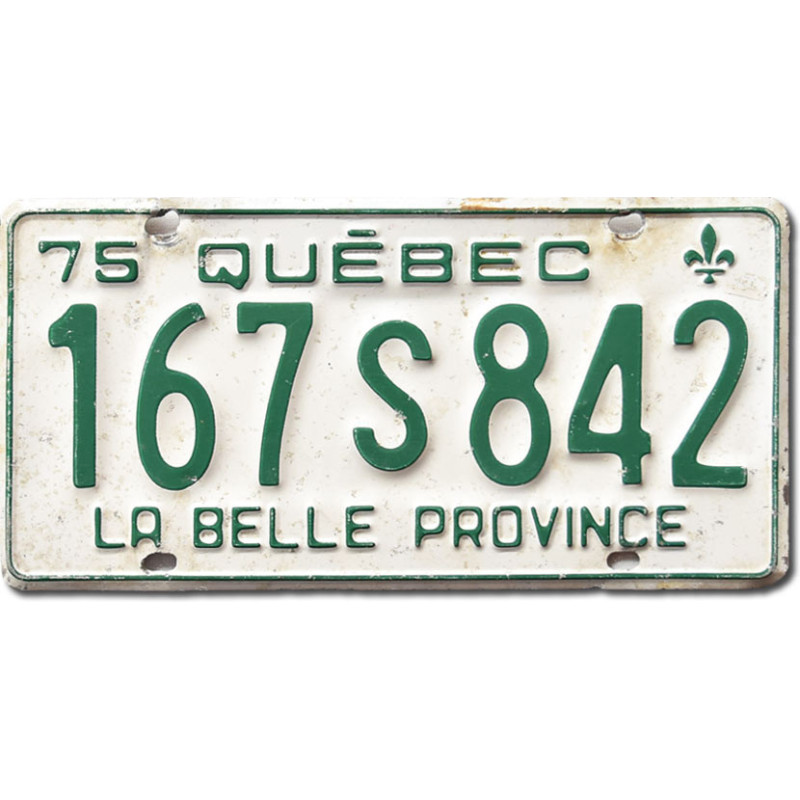 Kanadyjska tablica rejestracyjna Quebec 1975 White 167 S 842