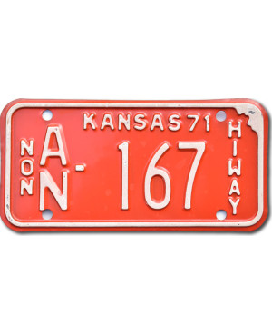 Motocyklowa Tablica Rejestracyjna USA Kansas 1971 AN 167