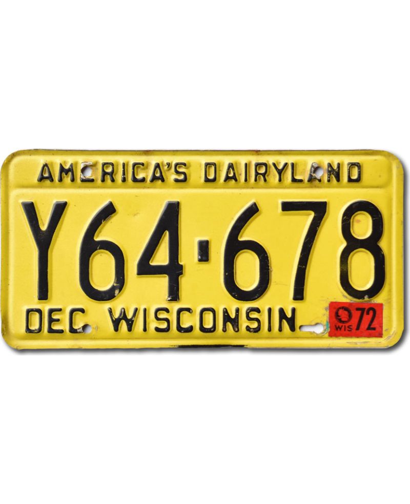 Tablica rejestracyjna USA Wisconsin 1972 Yellow Y64-678