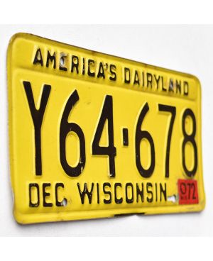 Tablica rejestracyjna USA Wisconsin 1972 Yellow Y64-678