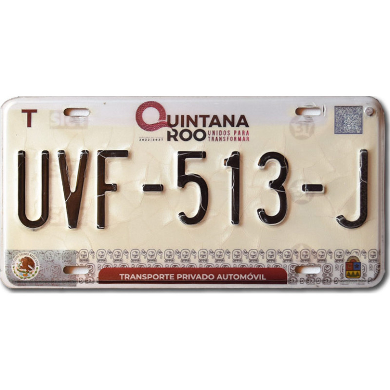 Meksykańska tablica rejestracyjna Quintana Roo UVF-513-J