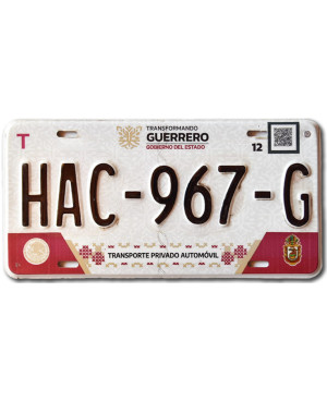 Meksykańska tablica rejestracyjna Guerrero HAC-967-G