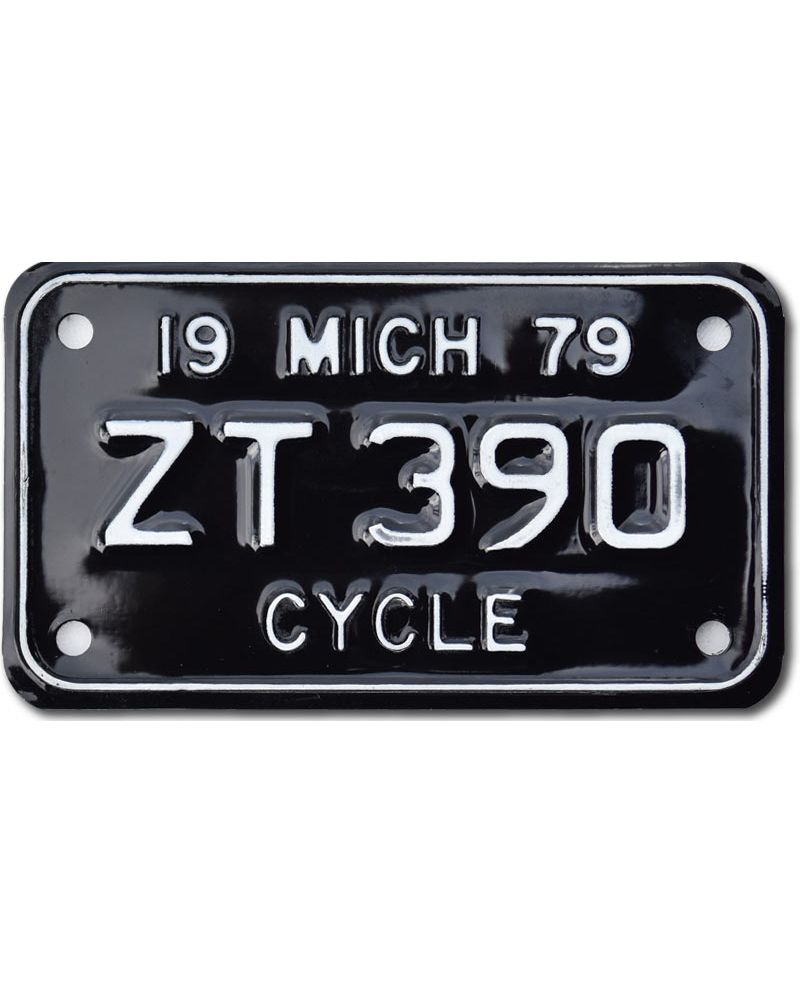 Motocyklowa Tablica Rejestracyjna USA Michigan 1979 Black ZT 390