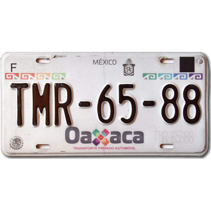 Meksykańska tablica rejestracyjna Oaxaca TMR-65-88