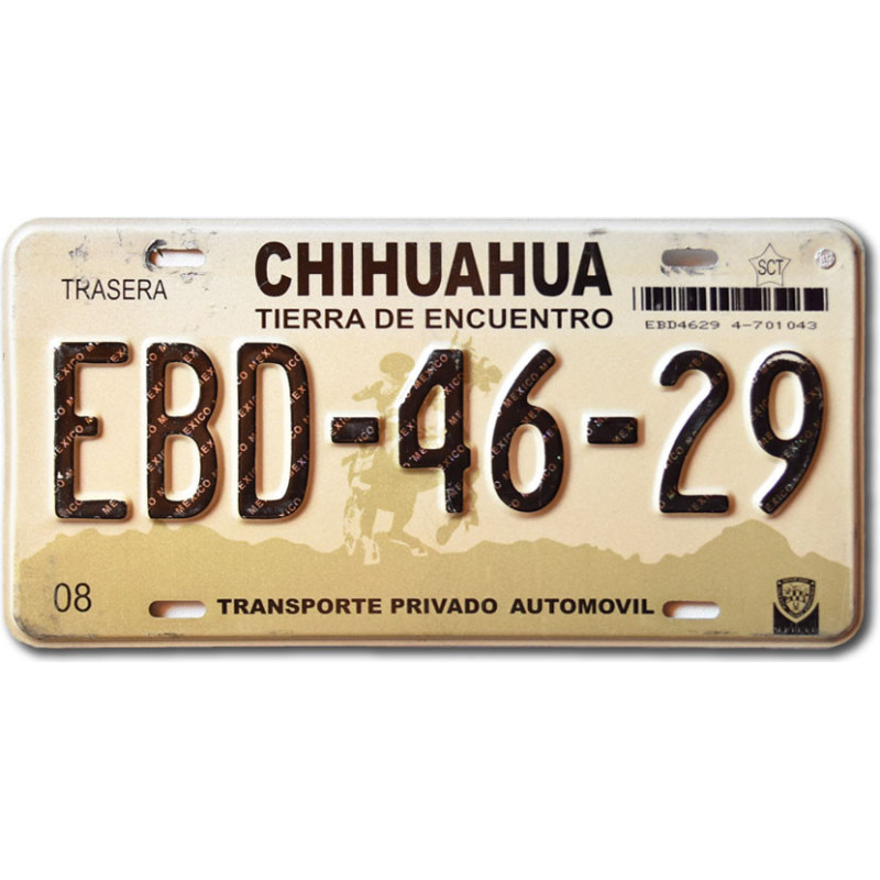 Meksykańska tablica rejestracyjna Chihuahua EBD-46-29