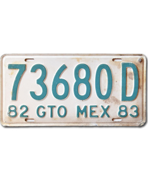 Meksykańska tablica rejestracyjna Guanajuato 73680D