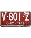 Tablica rejestracyjna USA Ohio 1962 Red V-801-Z