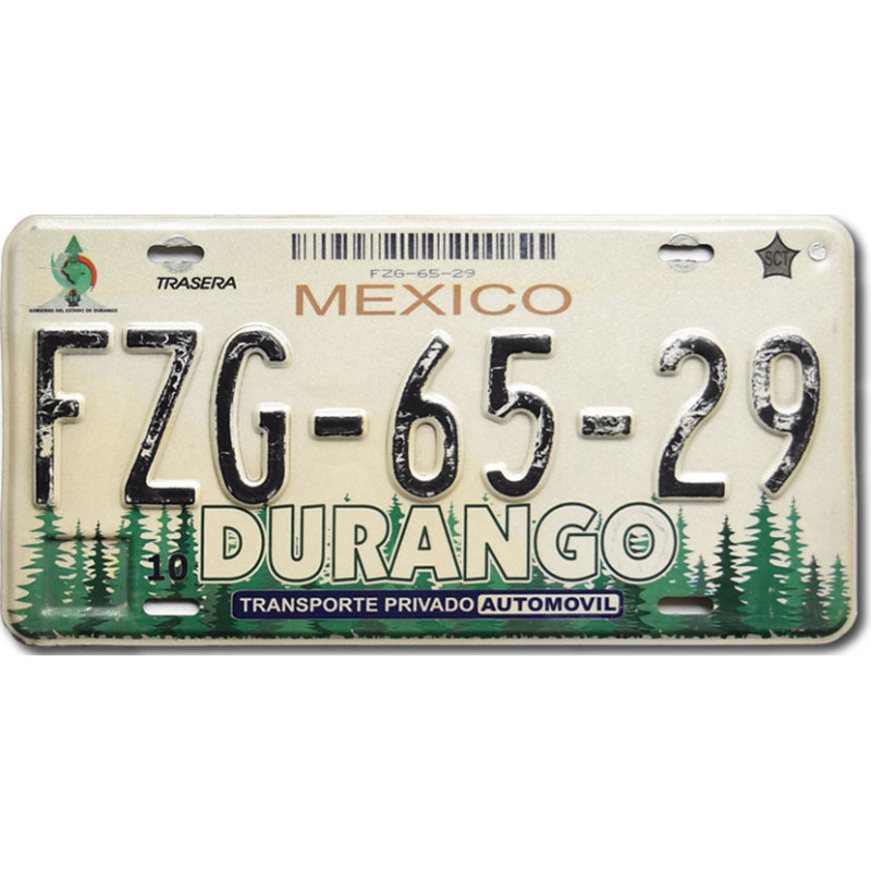 Meksykańska tablica rejestracyjna Durango Forest FZG-65-29