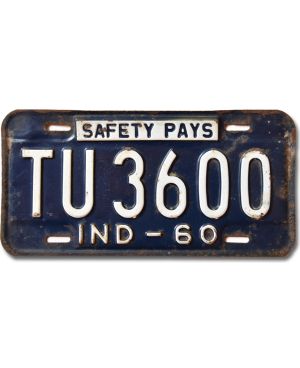 Tablica rejestracyjna USA Indiana 1960 Safety Pays TU 3600