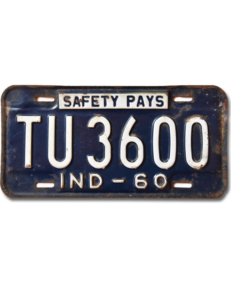Tablica rejestracyjna USA Indiana 1960 Safety Pays TU 3600