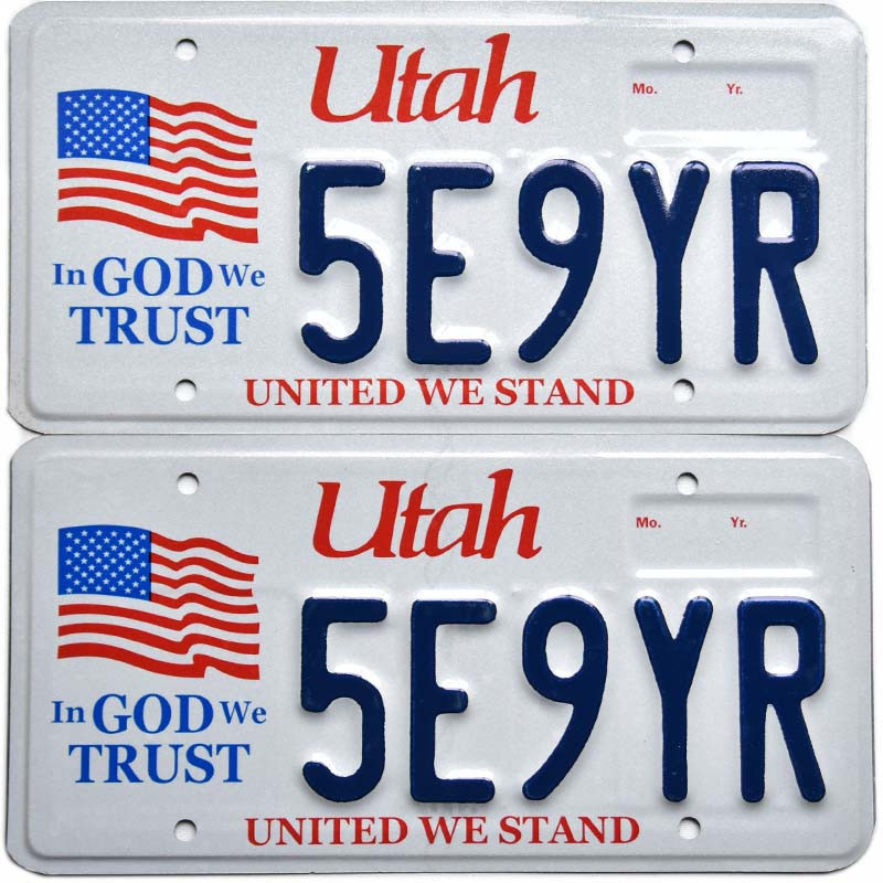 Tablica rejestracyjna USA Utah In God We Trust 5E9YR para