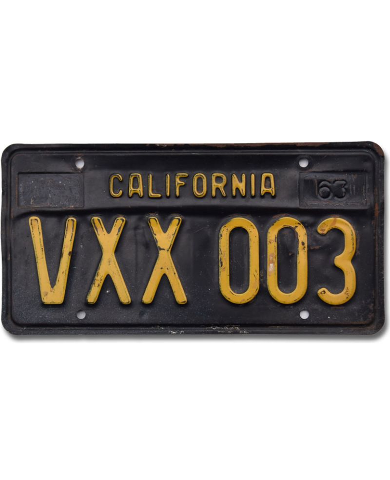 Tablica rejestracyjna USA California 1963 Black VXX 003