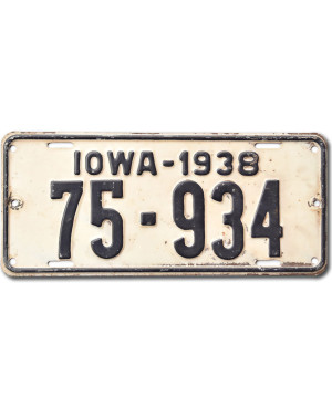 Tablica rejestracyjna USA Iowa 1938 White 75-934