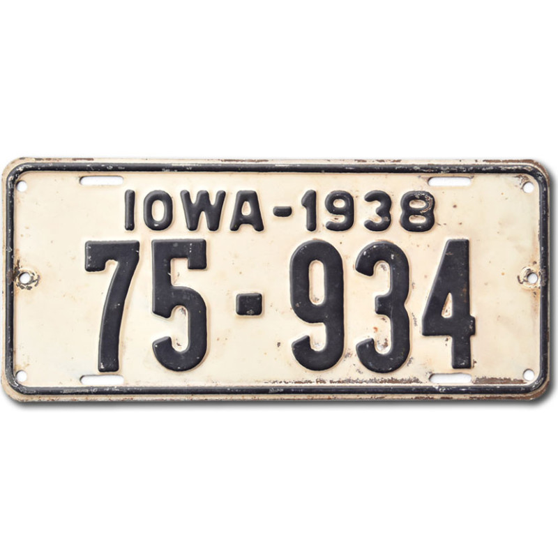 Tablica rejestracyjna USA Iowa 1938 White 75-934
