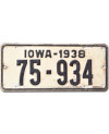 Tablica rejestracyjna USA Iowa 1938 White 75-934
