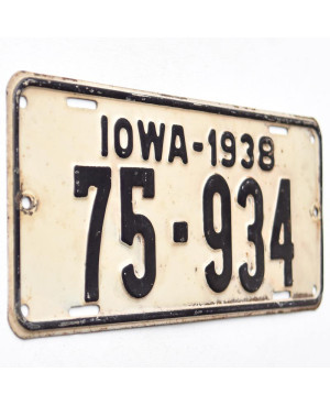 Tablica rejestracyjna USA Iowa 1938 White 75-934