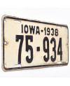 Tablica rejestracyjna USA Iowa 1938 White 75-934