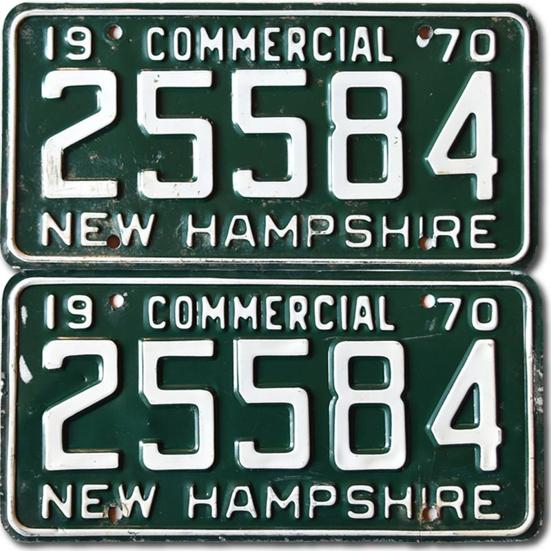 Tablica rejestracyjna USA New Hampshire 1970 Commercial 25584 para