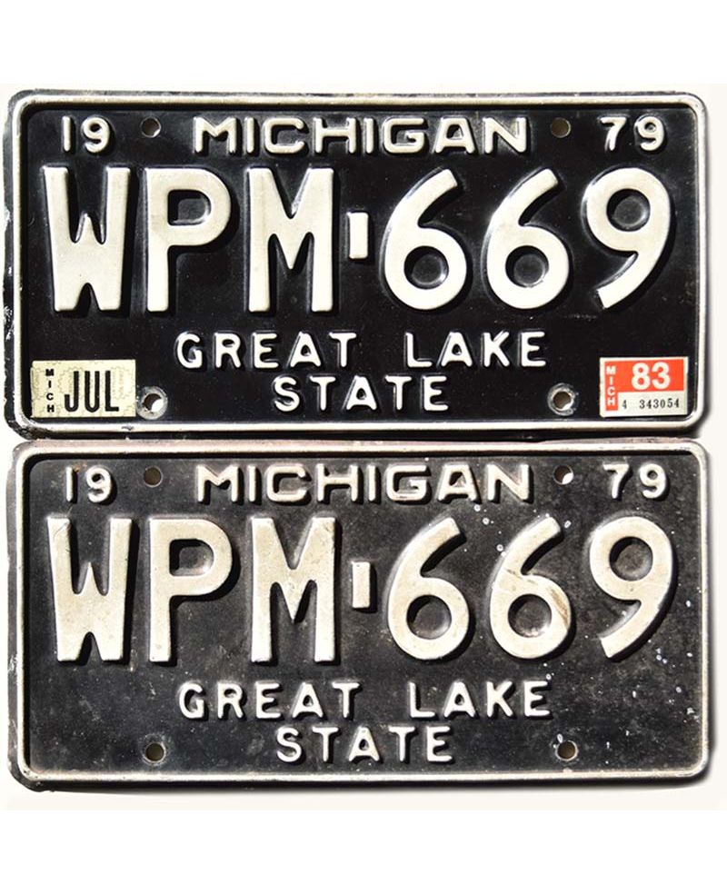 Tablica rejestracyjna USA Michigan 1979 Black WPM-669 para