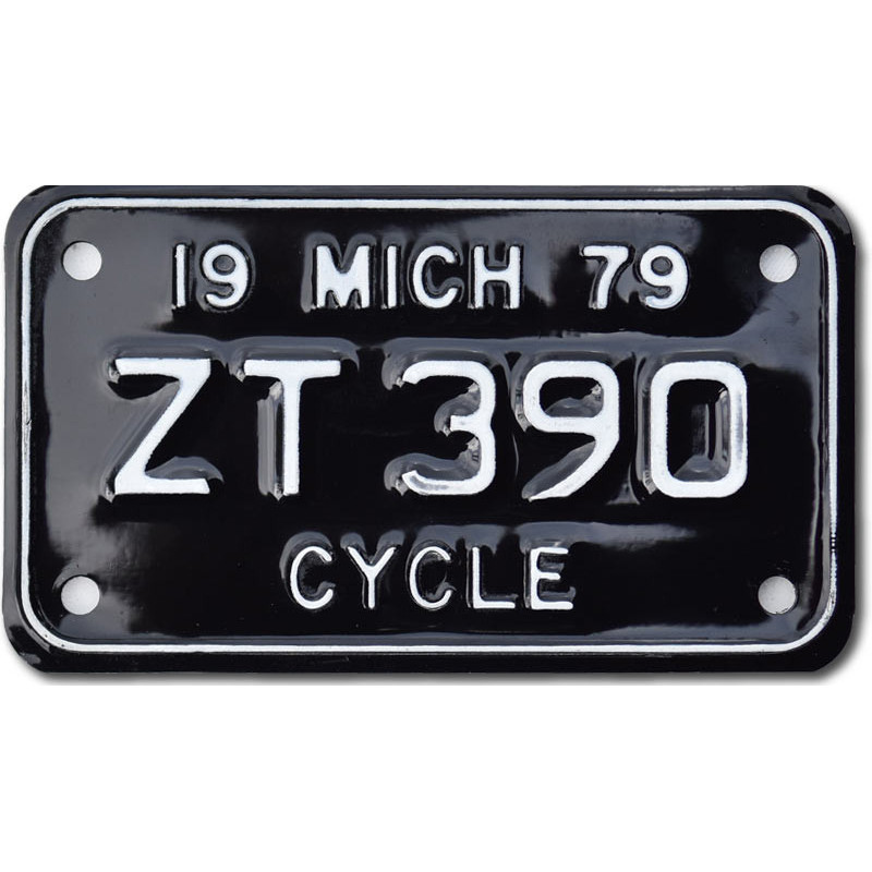 Motocyklowa Tablica Rejestracyjna USA Michigan 1979 Black ZT 390